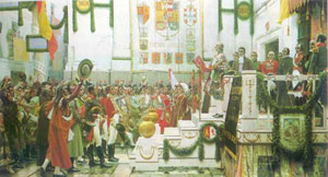 Foto: Aprobación en las Cortes de Cádiz de la primera Constitución.