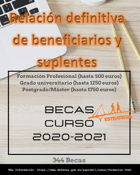 Instrucción Nº. 68/2020 de la SUBDEF.- Designación de los beneficiarios de las becas para la realización de estudios de Formación Profesional, Formación de Grado, de Postgrado y Máster durante el curso 2020-2021.