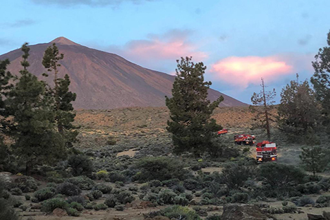 Las labores de extinci&oacute;n del incendio forestal declarado en una zona del interior del Parque Natural del Teide