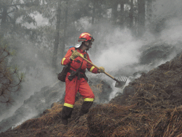 Personal del BIEM II perimetrando el &aacute;rea del incendio forestal en la isla de La Palma