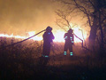 Efectivos del BIEM V durante su actuación por la noche en el incendio en Alcañices.